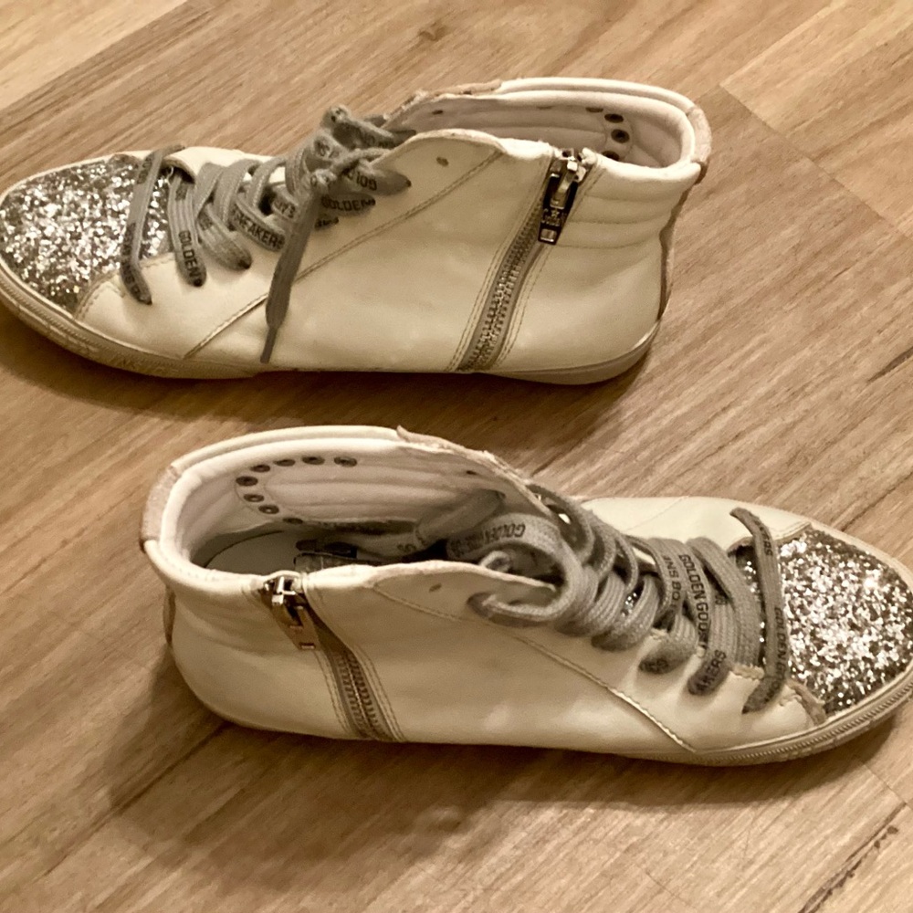 Golden Goose Deluxe Brand GGDB White and Silver High-Top Sneakers - Picture 6 of 16